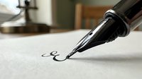 Elegant fountain pen with gold nib writing cursive letter on cream paper in soft natural light creating sophisticated calligraphy atmosphere.