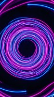 Glowing neon spiral tunnel with concentric circles in vibrant magenta and cyan colors on dark background. Perfect for tech, gaming, and modern digital design projects.