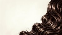 Glossy wavy brunette hair with highlights flowing against neutral background, suitable for beauty, haircare, and salon marketing materials.