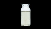 Glass vial with clear liquid, isolated on transparent background, ready for medical, pharmaceutical, and science clipart, stickers, print on demand, and T-shirt design use.