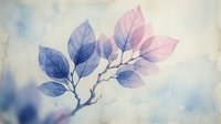 Watercolor branch with translucent blue and pink leaves on soft neutral background, suitable for wellness, botanical, and design projects.
