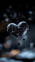 Magical heart filled with starry night sky and glowing particles floating in dark space, surrounded by smaller hearts. Dreamy cosmic love concept for romantic designs.