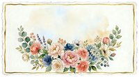Vintage floral arrangement with roses, peonies, and hydrangeas in soft pastels, featuring coral, blush, and navy blooms with green foliage on cream background.