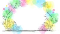 Easter eggs with floral elements on watercolor background frame for spring holiday greeting cards and seasonal decorations.