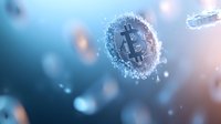 Bitcoin symbol surrounded by glowing particles and digital data streams, representing cryptocurrency technology, blockchain innovation, and financial digital transformation in modern banking and investment.