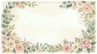 Watercolor floral frame with pink roses and eucalyptus leaves on cream background for wedding invitations, greeting cards and romantic designs.