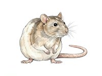 Isolated illustration of a brown and cream colored rat or mouse with detailed fur texture, whiskers, and long tail on transparent background, suitable for clipart, educational materials, and design projects.