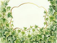 Ornate golden frame surrounded by lush green ivy and climbing vines on cream background, isolated design element for invitations, cards, and botanical projects.