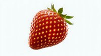 Fresh ripe strawberry with green leaves isolated on white background, ready for food and beverage design projects.