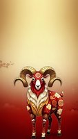 Ornate ram with traditional Asian patterns and symbols on golden red gradient background for Chinese New Year celebrations and zodiac designs.