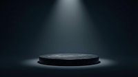Dark circular platform with dramatic spotlight illumination against black background for product display and presentation purposes.