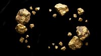 Golden nuggets and fragments scattered on dark surface creating luxury mining treasure composition for precious metal investment concepts.