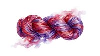 Vibrant multicolored yarn skein with pink, purple, and red tones, featuring watercolor splashes. Suitable for knitting, crochet, and craft projects.