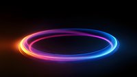 Glowing neon ring with rainbow spectrum colors on dark background, abstract light trail effect creates futuristic portal appearance. For technology designs.