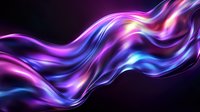 Luminous flowing waves in purple, pink and blue colors create dynamic abstract background with smooth glossy curves and light effects on black background.