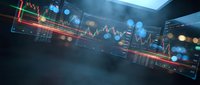 Financial trading dashboard with glowing charts and data analytics in futuristic digital interface for investment and market analysis applications.