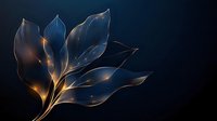 Ethereal glowing translucent leaves with golden light effects against dark background create magical botanical art piece for luxury design projects.