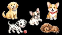 Friendly dog breeds collection isolated on transparent background, ready for t-shirt designs, clipart, stickers, sublimation and print-on-demand products.