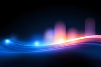 Abstract glowing wave with blue and pink light effects on dark background, dynamic flowing energy lines creating modern futuristic atmosphere.