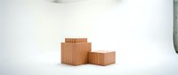 Wooden cube blocks arranged on clean white surface for product display, packaging design, and minimalist interior decoration concepts.