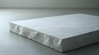 Minimalist white stone slab with rough textured edge against neutral background, showcasing natural material detail and architectural design element.