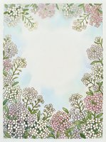 Delicate floral frame with pink and white blooms on textured background for wedding invitations, greeting cards and romantic stationery designs.