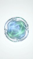 Transparent glass sphere with swirling blue and green energy patterns isolated on white background for digital art and science fiction designs.