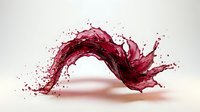 Dynamic red wine splash creating elegant arc with droplets and motion blur on white background for beverage advertising and culinary design projects.