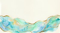 Watercolor abstract flowing waves in turquoise, blue and gold tones on isolated cream background, suitable for design projects and artistic compositions.