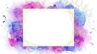 Watercolor frame with vibrant purple and blue splashes on white background. Empty space for text or design elements. Artistic border decoration.