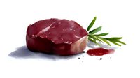 Raw red beef steak with fresh rosemary herbs and spices on white background. Premium meat cut for grilling, cooking and culinary preparation.