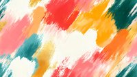 Vibrant brushstrokes in coral pink, teal green, and golden yellow create dynamic diagonal pattern. Abstract watercolor texture with metallic gold accents on white background.