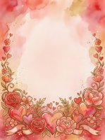 Watercolor floral frame with red roses, peonies, and hearts on cream background. Romantic border design with gold accents and botanical elements, suitable for wedding invitations, greeting cards, and Valentine's Day projects.