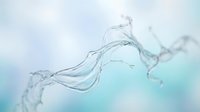 Clear water splashing and flowing dynamically against soft blue gradient background, capturing fluid motion and freshness for beverage, wellness, and skincare product marketing.