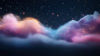 Dreamy night sky with pink and blue cosmic clouds against starry background, creating ethereal celestial landscape for mystical designs and wallpapers.