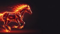 Fiery horse galloping with flames and energy trails on dark background for dynamic designs and powerful branding concepts.