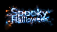 Spooky Halloween text with glowing blue electric effects and light rays on black background for seasonal design projects.