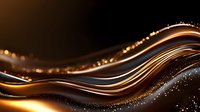 Luxurious flowing waves of copper and gold with glowing sparkles on dark background create elegant abstract design for luxury branding and festive decorations.