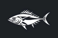 Stylized white tuna fish silhouette with tribal tattoo elements on dark background, minimalist design for logo, fishing club emblem or seafood restaurant branding.