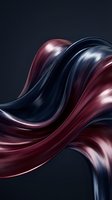Flowing liquid ribbons in burgundy and navy blue with metallic highlights against dark background, suitable for modern design projects.