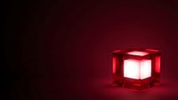 Glowing red neon cube with luminous white center on dark background, suitable for technology, gaming, and futuristic design projects.
