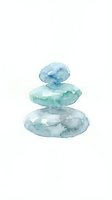 Stacked stones in soft blue and green watercolor tones, isolated on white background. Zen balance concept for wellness, meditation, spa, and mindfulness design projects.