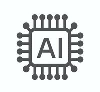 Minimalist AI processor chip icon with circuit board pattern and AI letters in square shape, isolated on white background for technology and computing designs.