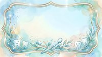 Watercolor dental frame with tooth icons and botanical elements on soft pastel background, suitable for dentistry marketing and healthcare design projects.
