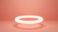 Glowing white neon ring floating above coral surface, creating soft light reflection and shadow. Suitable for modern design, tech backgrounds, and contemporary graphics.