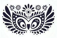Decorative owl face silhouette with folk art floral pattern and ornamental details on white background, isolated design element for crafts and prints.
