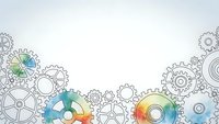 Mechanical gears and cogs with colorful elements creating industrial machinery background for engineering and technology concepts.