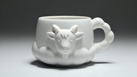 White ceramic mug with cute cow design featuring horns and face, novelty drinkware for coffee tea hot beverages, kitchen tableware gift item.