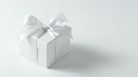 White gift box with elegant satin ribbon bow on clean background for holiday celebrations, birthdays, weddings and special occasions packaging design.