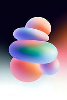 Abstract colorful gradient shapes stacked in balance against dark background, creating modern minimalist composition for digital design projects.